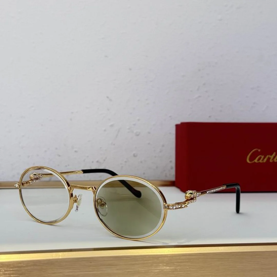 Cartier SMS466 Round-Lens Metal-Tone Sunglasses, source view 1, SMS466