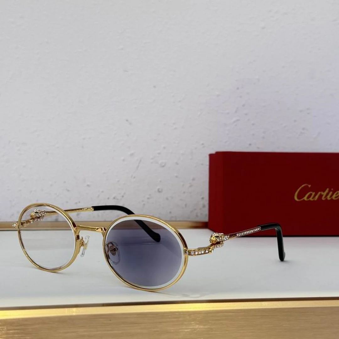 Cartier SMS466 Round-Lens Metal-Tone Sunglasses, source view 3, SMS466