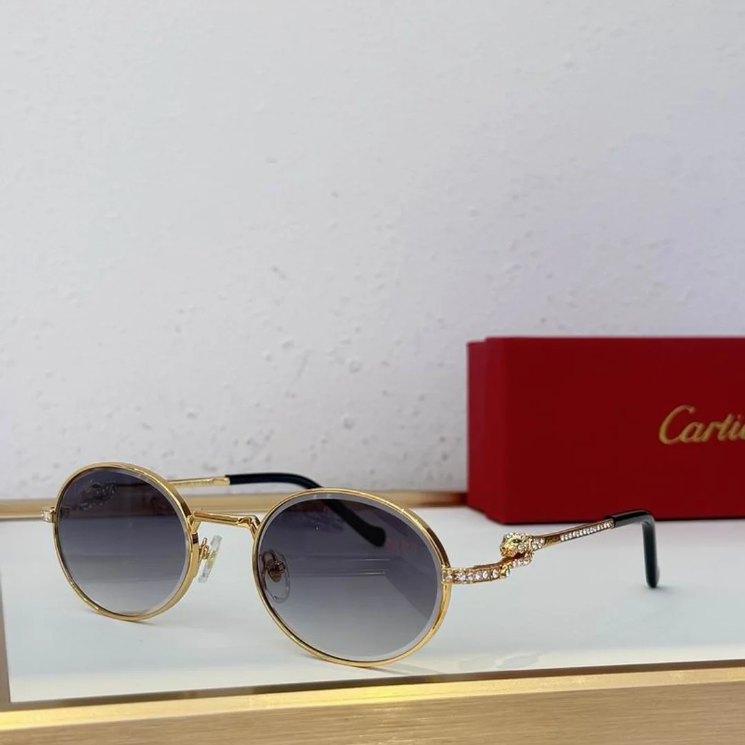Cartier SMS466 Round-Lens Metal-Tone Sunglasses, source view 4, SMS466