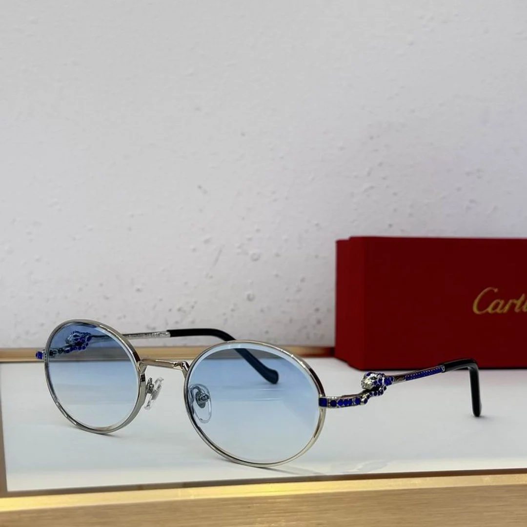 Cartier SMS466 Round-Lens Metal-Tone Sunglasses, source view 5, SMS466