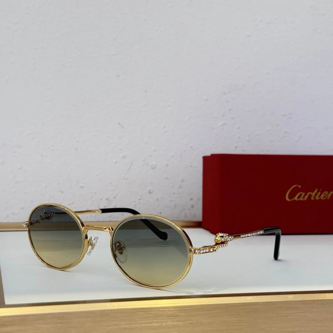 Cartier SMS466 Round-Lens Metal-Tone Sunglasses, source view 6, SMS466