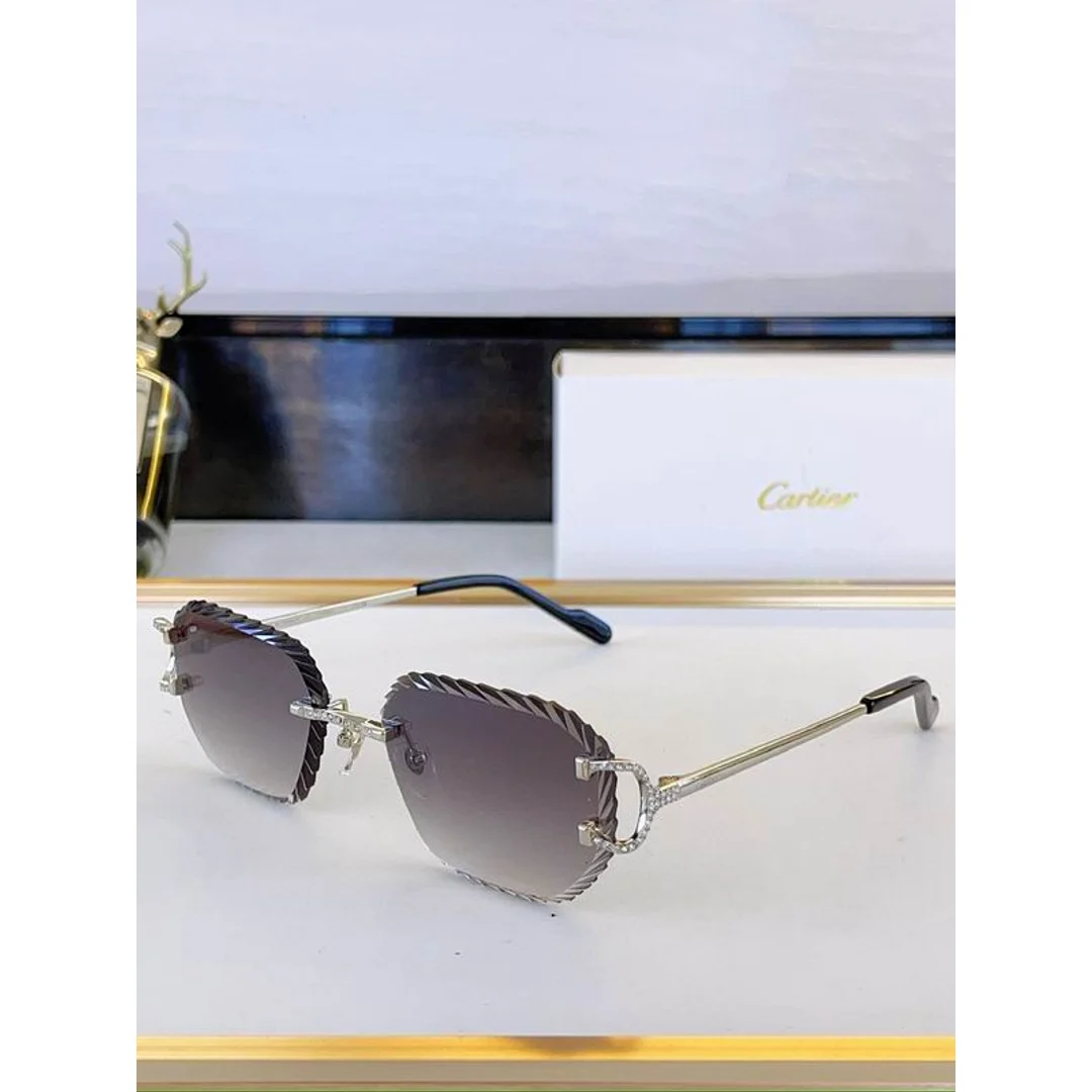 Cartier SMS473 Angular Rimless Sunglasses, catalog view 1, SMS473