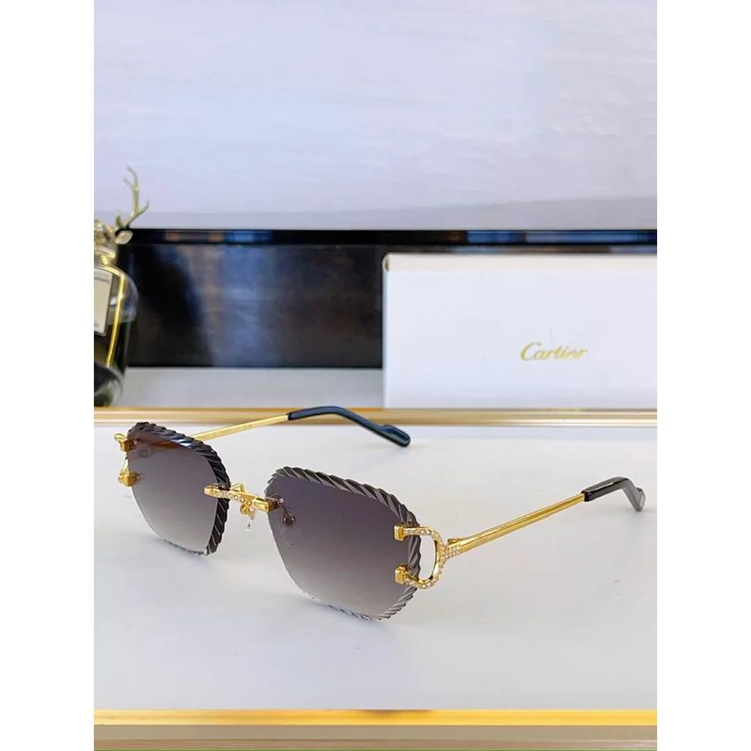 Cartier SMS473 Angular Rimless Sunglasses, catalog view 2, SMS473