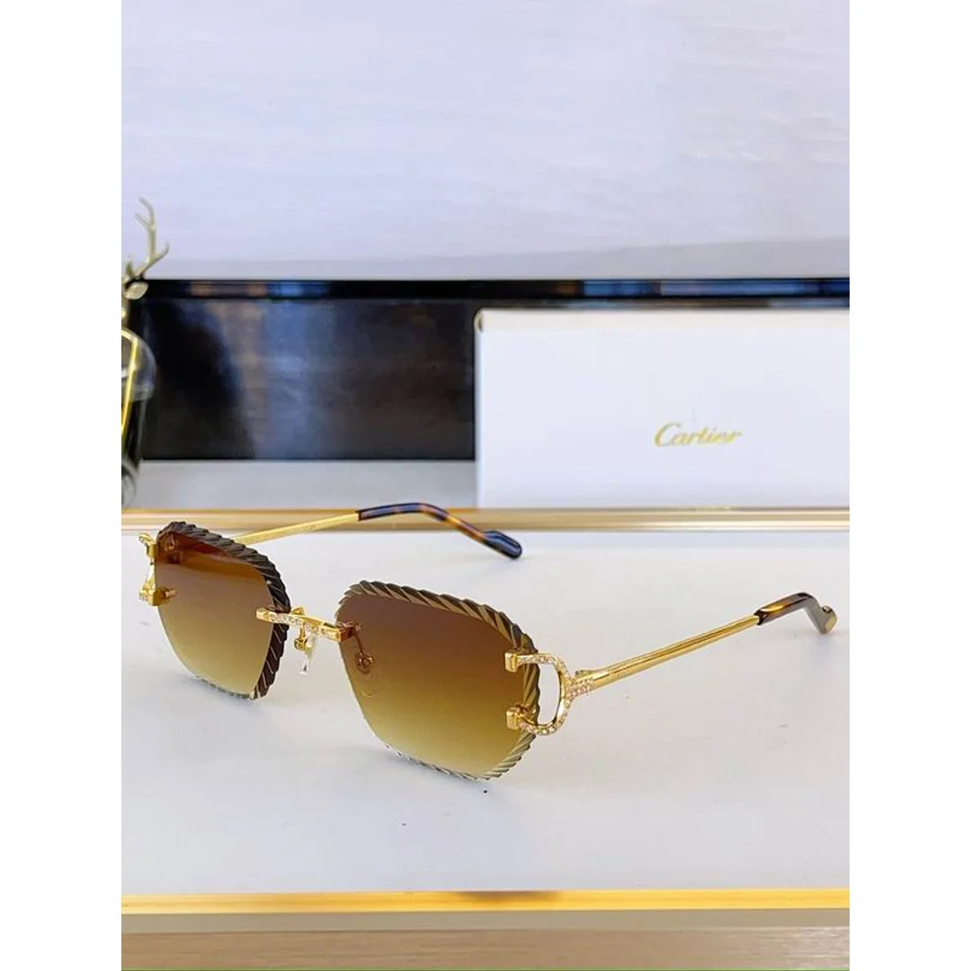 Cartier SMS473 Angular Rimless Sunglasses, catalog view 3, SMS473