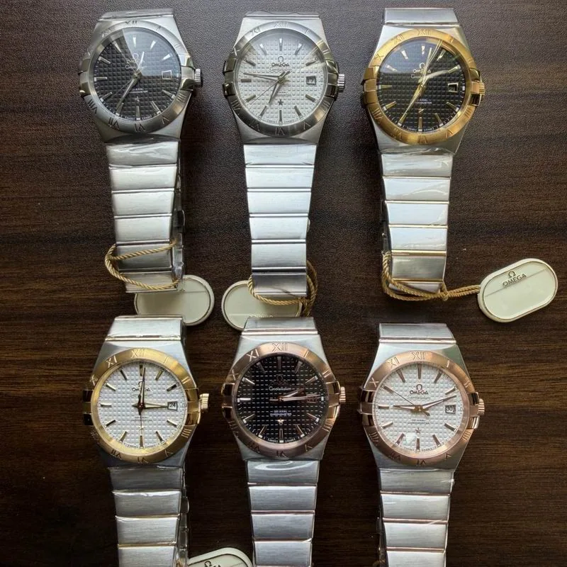 Omega watches shown face-on for the material guide