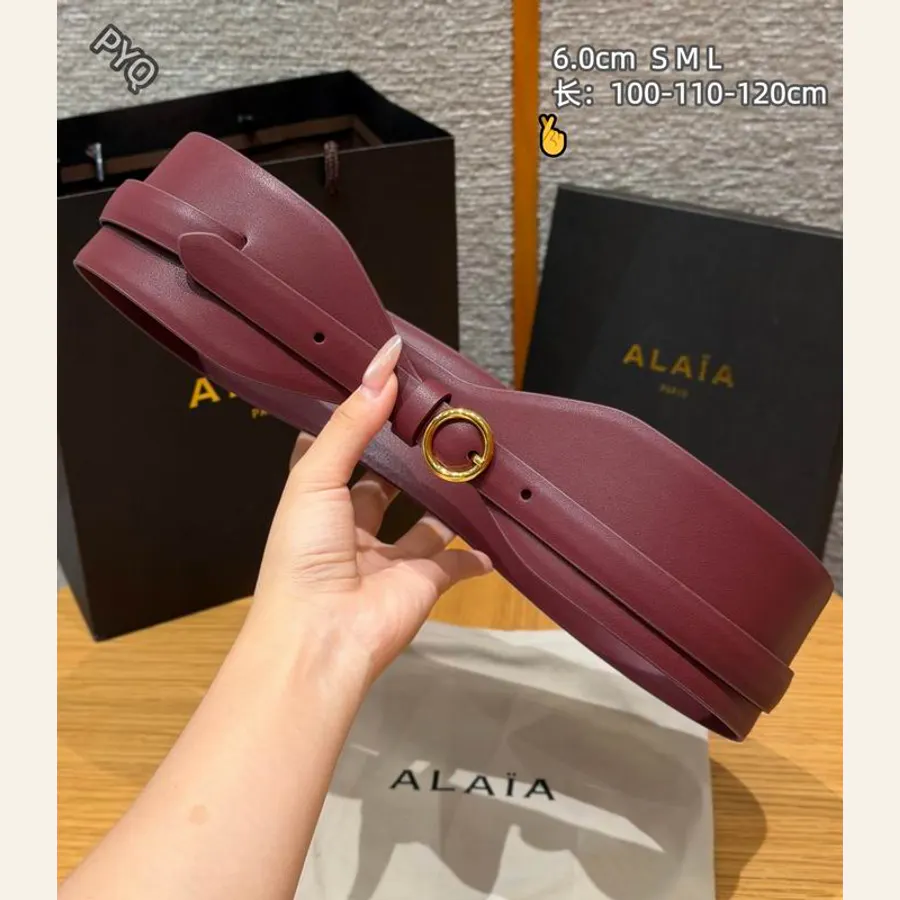 Alaïa 8L01 Burgundy Wide Ring-Buckle Belt, catalog view 1, 8L01