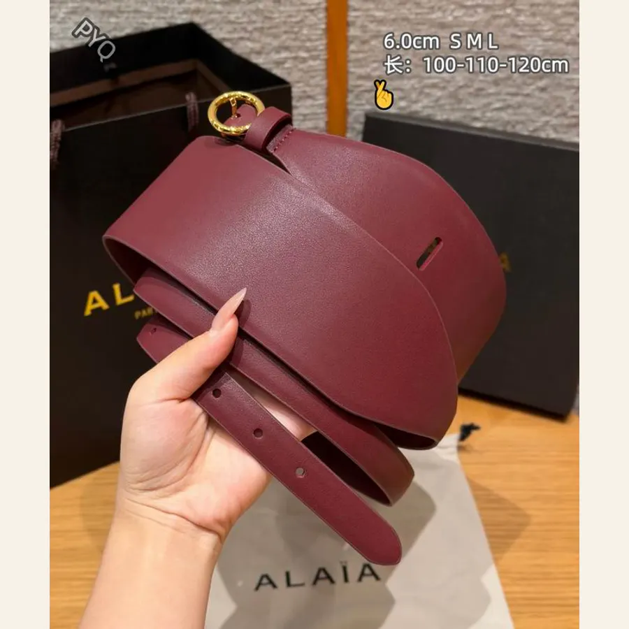 Alaïa 8L01 Burgundy Wide Ring-Buckle Belt, catalog view 2, 8L01