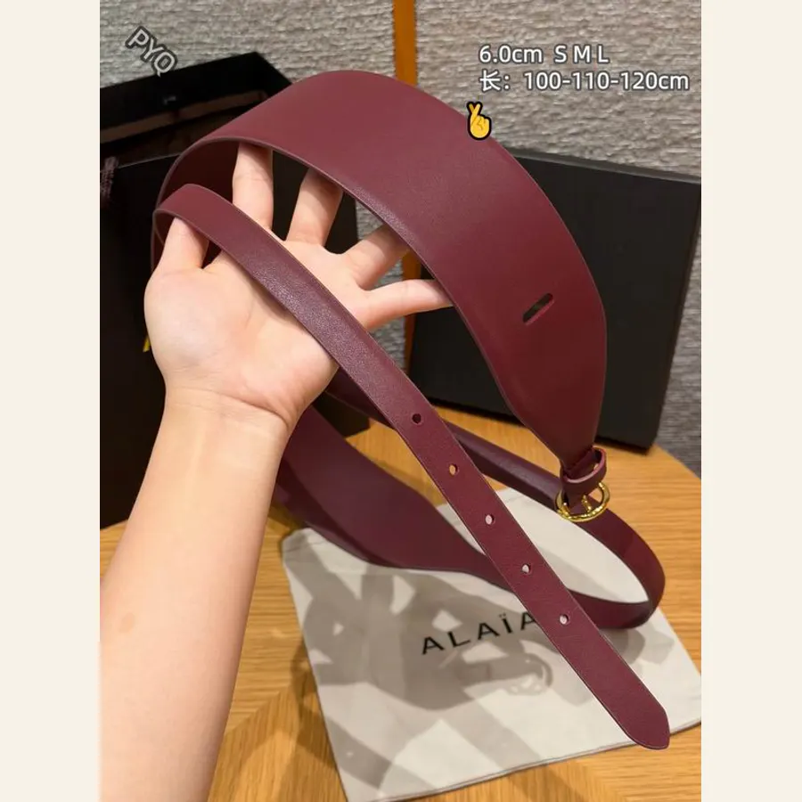 Alaïa 8L01 Burgundy Wide Ring-Buckle Belt, catalog view 3, 8L01