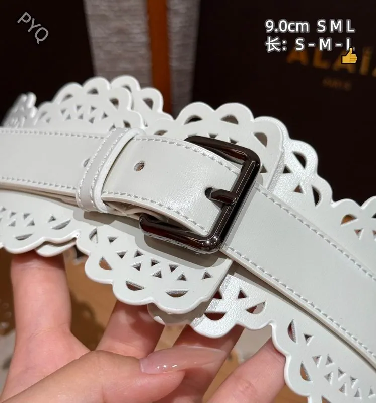 Alaia white laser-cut wide corset belt, catalog view 3, 8L02