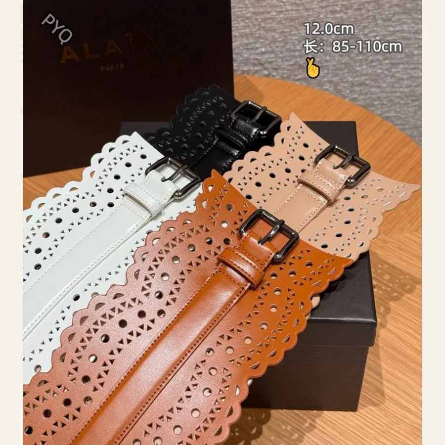 Alaïa 8L03 White Laser-Cut Buckle Belt, catalog view 1, 8L03