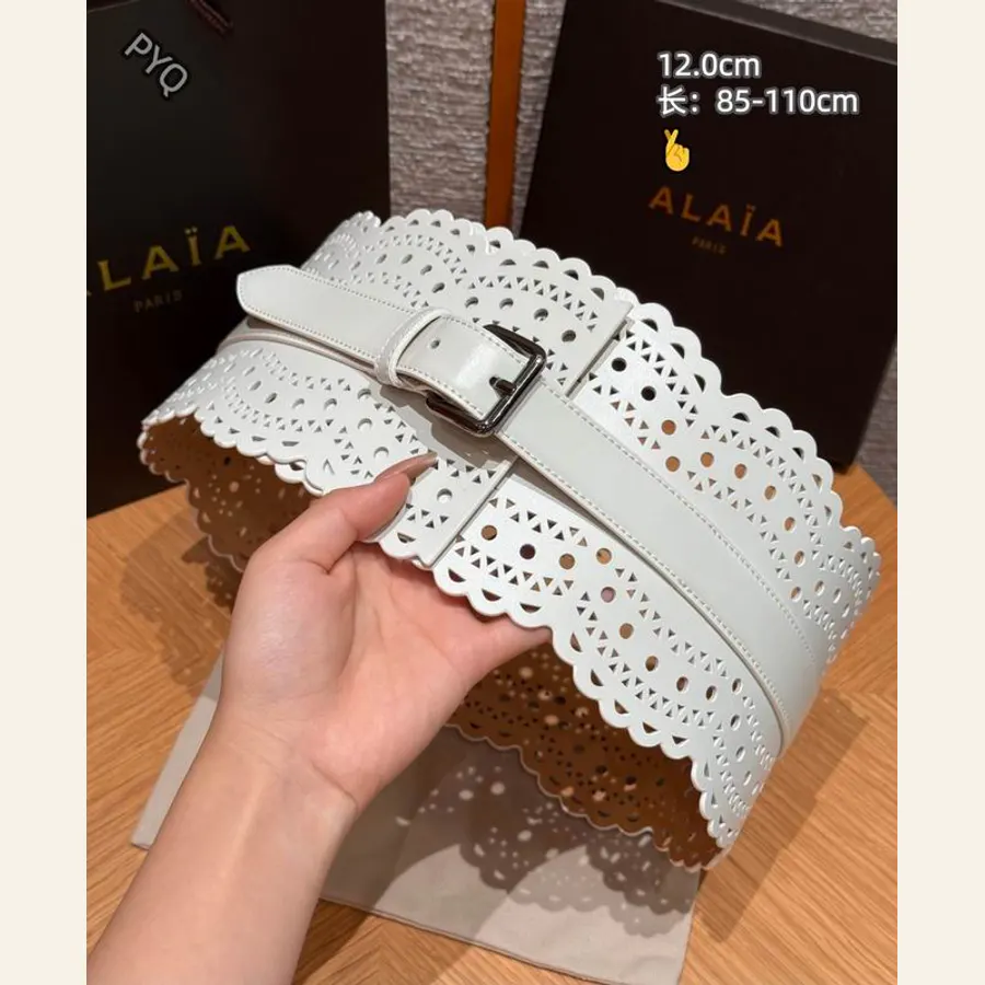 Alaïa 8L03 White Laser-Cut Buckle Belt, catalog view 3, 8L03
