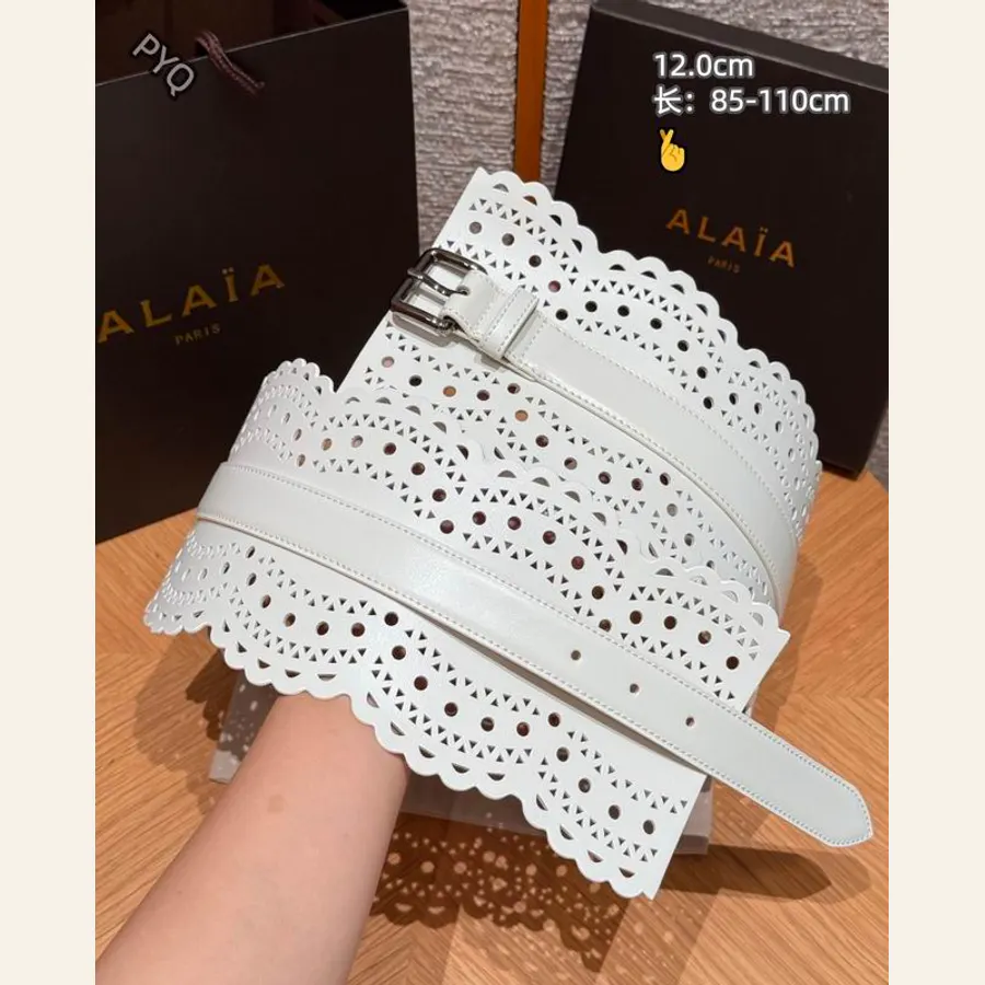 Alaïa 8L03 White Laser-Cut Buckle Belt, catalog view 4, 8L03