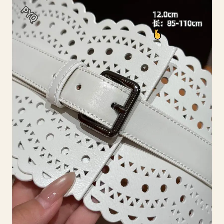 Alaïa 8L03 White Laser-Cut Buckle Belt, catalog view 5, 8L03