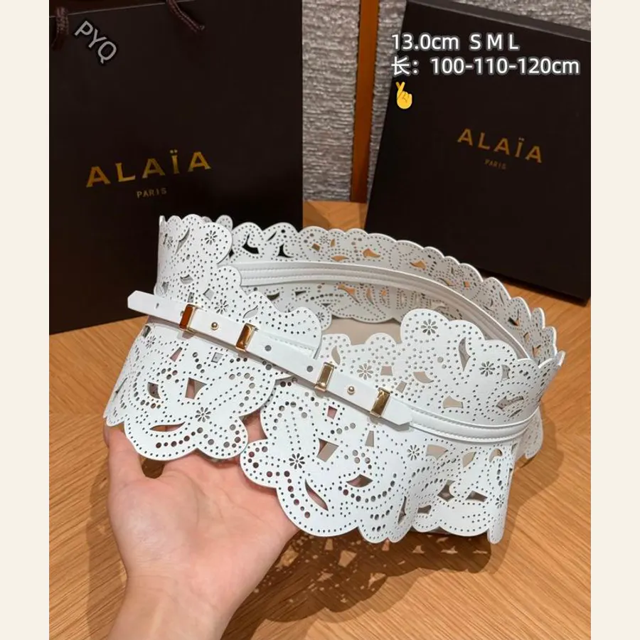 Alaïa 8L04 White Laser-Cut Corset Belt, catalog view 3, 8L04