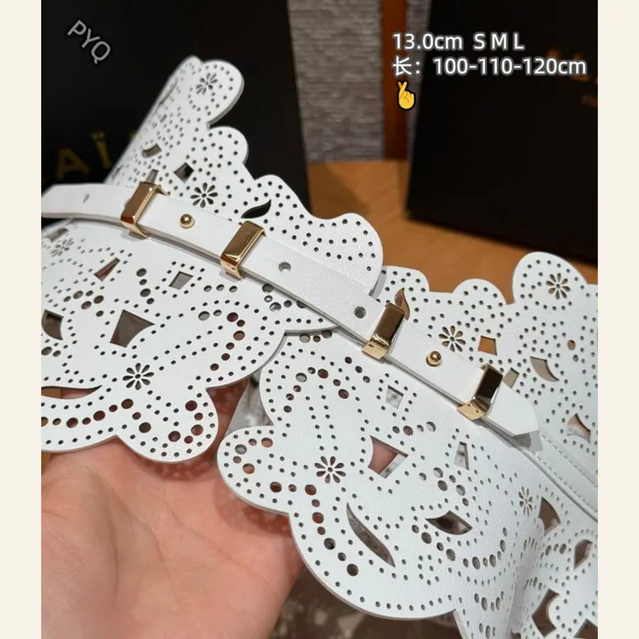Alaïa 8L04 White Laser-Cut Corset Belt, catalog view 4, 8L04