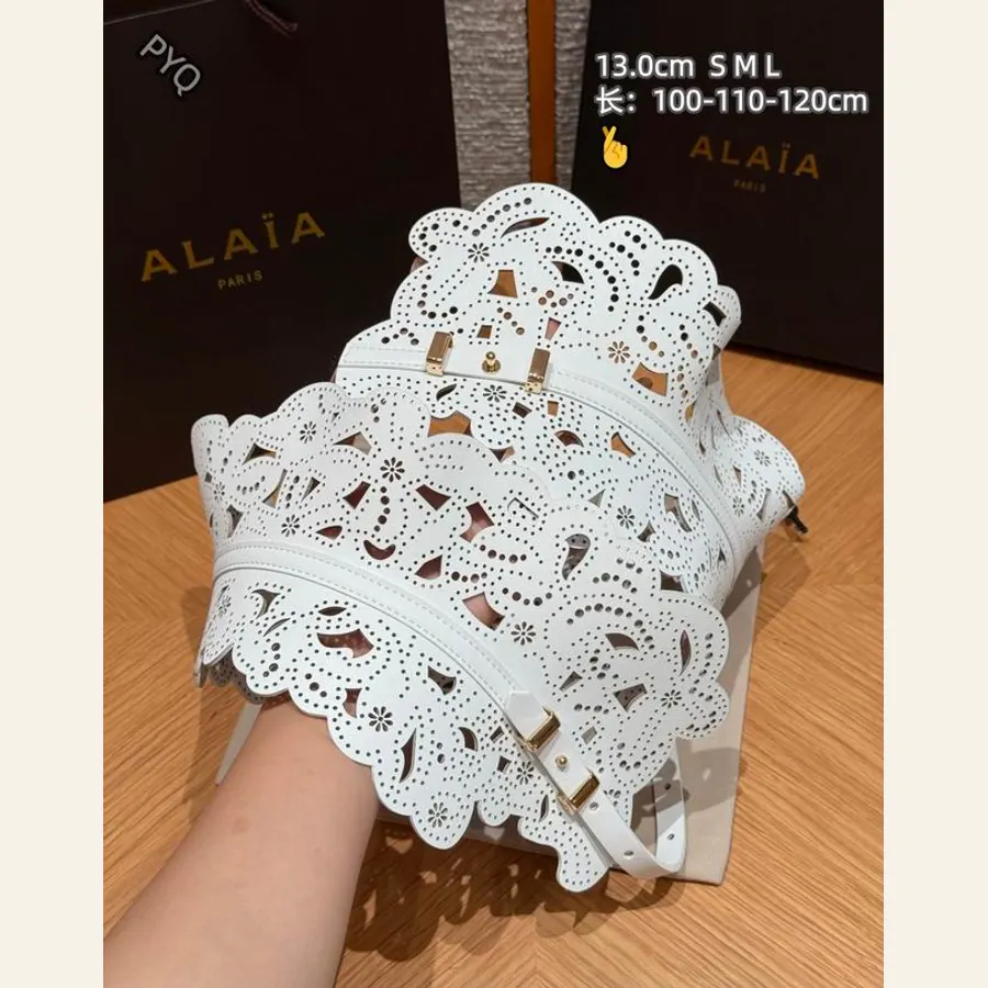 Alaïa 8L04 White Laser-Cut Corset Belt, catalog view 5, 8L04