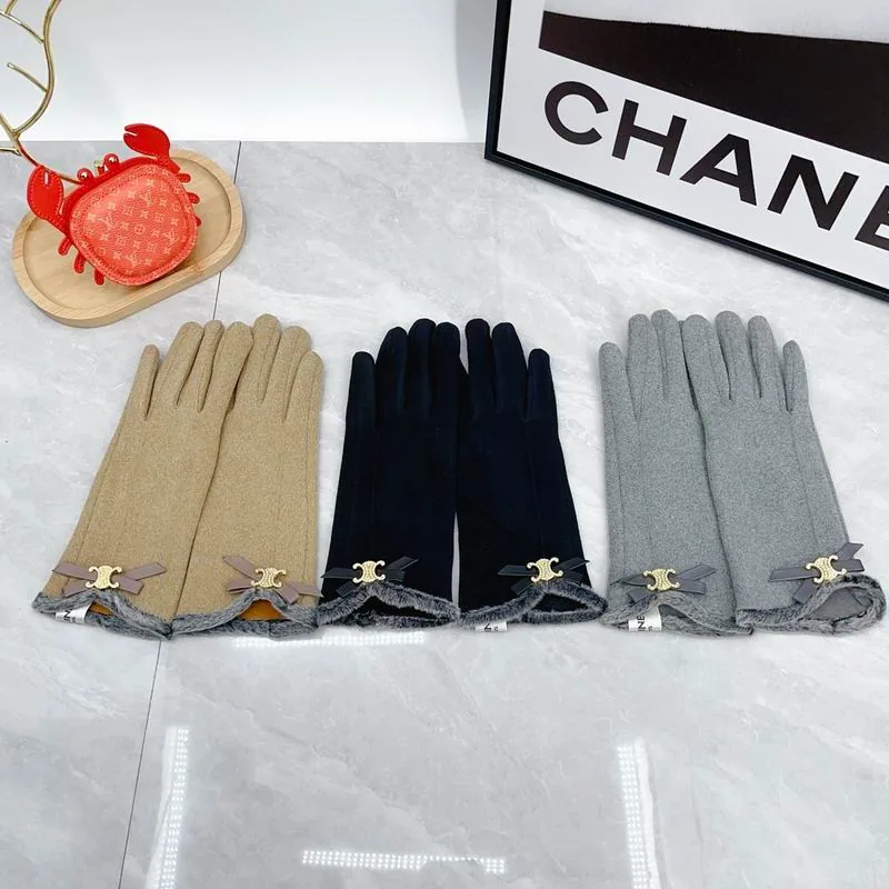 Celine Neutral Knit-Look Gloves, catalog view 1, dx102