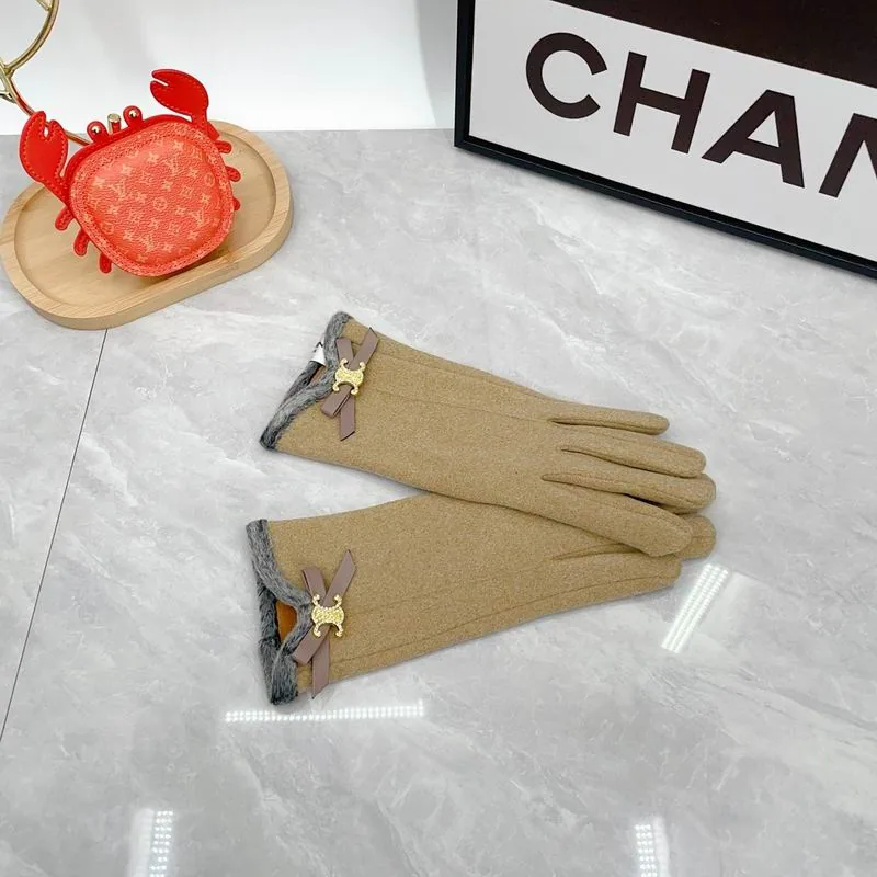 Celine Neutral Knit-Look Gloves, catalog view 3, dx102