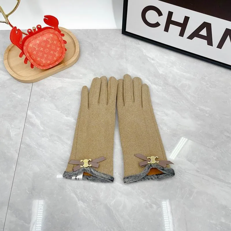 Celine Neutral Knit-Look Gloves, catalog view 4, dx102