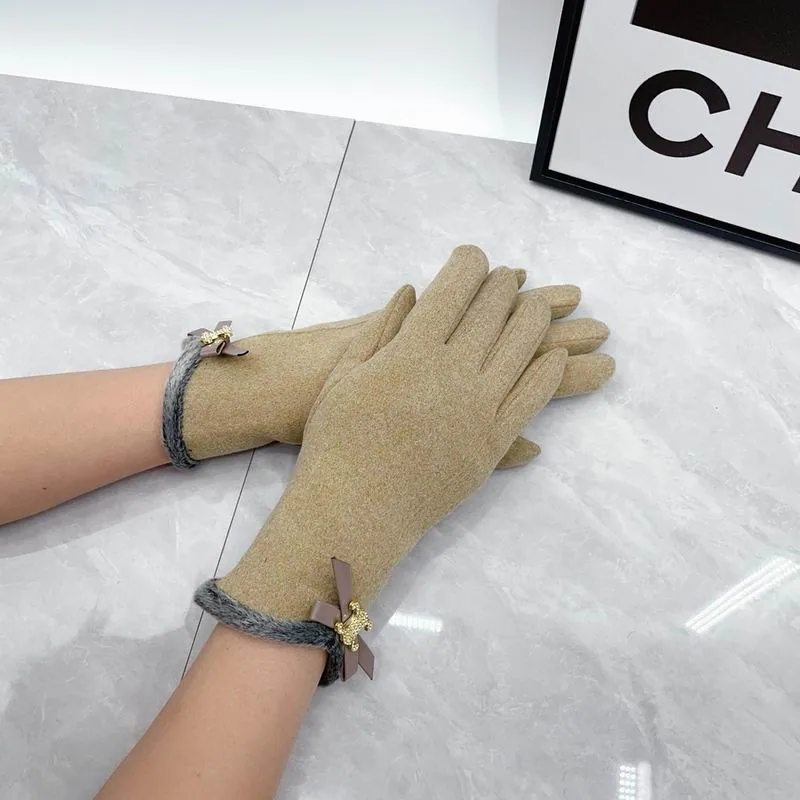 Celine Neutral Knit-Look Gloves, catalog view 5, dx102