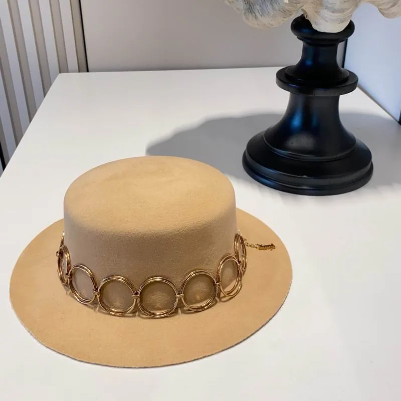 YSL Chain-Detail Wide-Brim Hat, source view 3, SKU SRC4222856