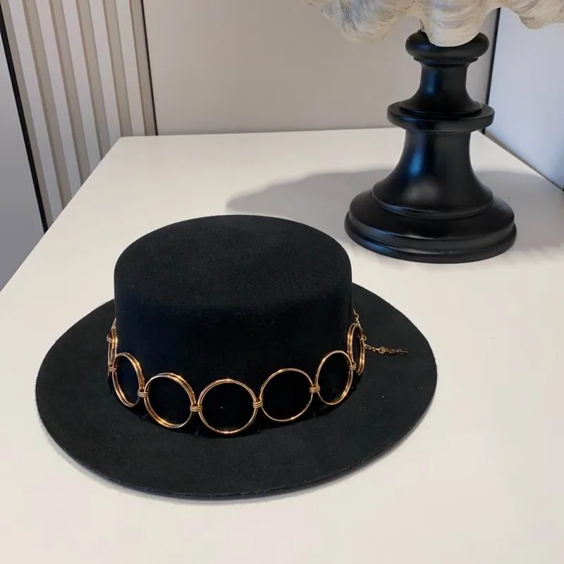 YSL Chain-Detail Wide-Brim Hat, source view 4, SKU SRC4222856