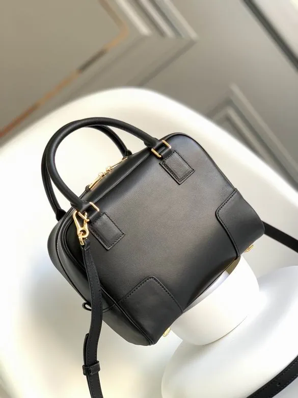 Loewe Amazona 062123 Black Top-Handle Bag black structured top handle bag with gold-tone hardware and compact body view 3