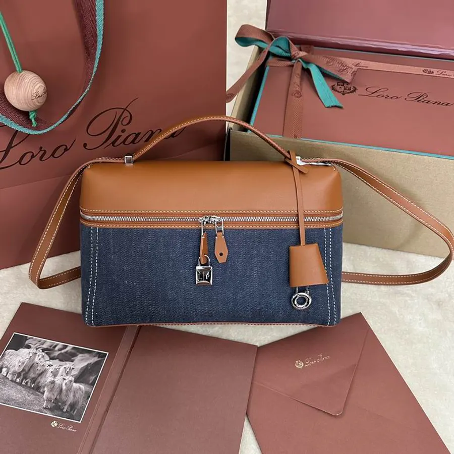 Loro Piana Extra Bag 011012 Navy Tan Shoulder Bag, catalog view 1, LP-011012