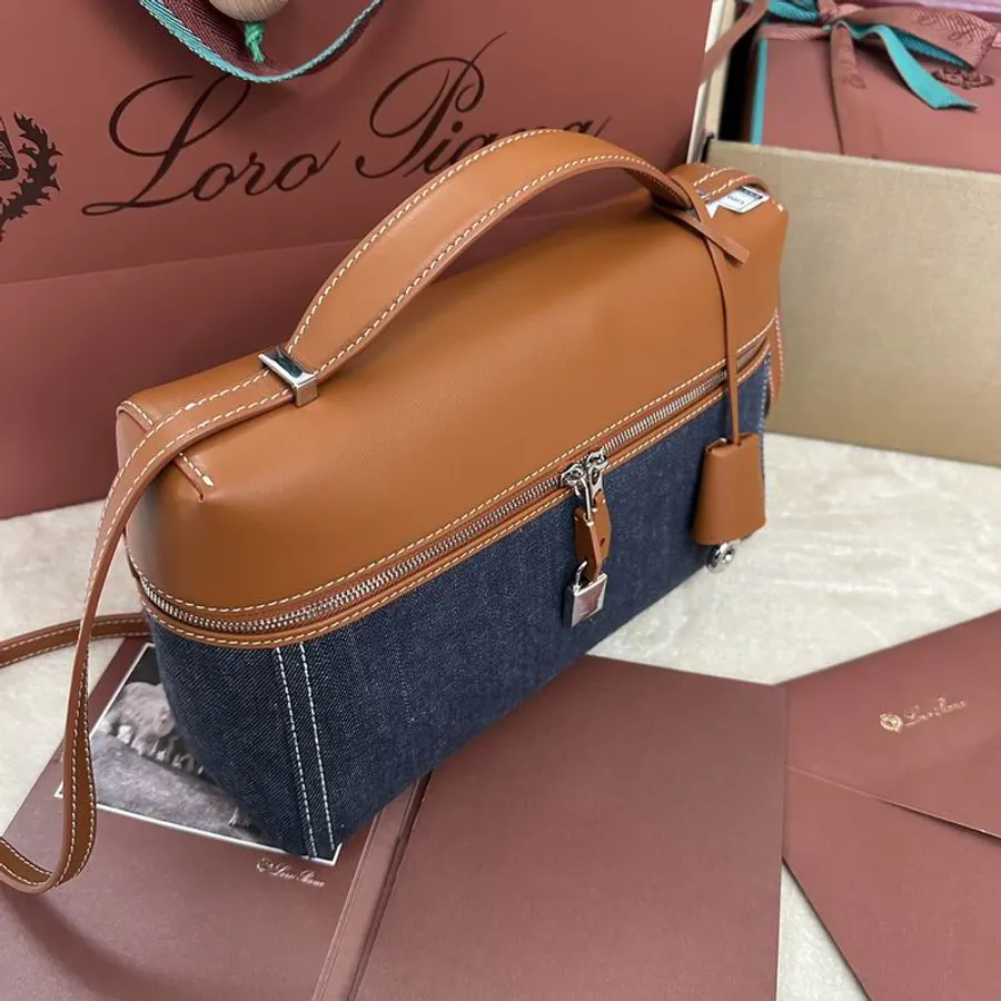 Loro Piana Extra Bag 011012 Navy Tan Shoulder Bag, catalog view 3, LP-011012