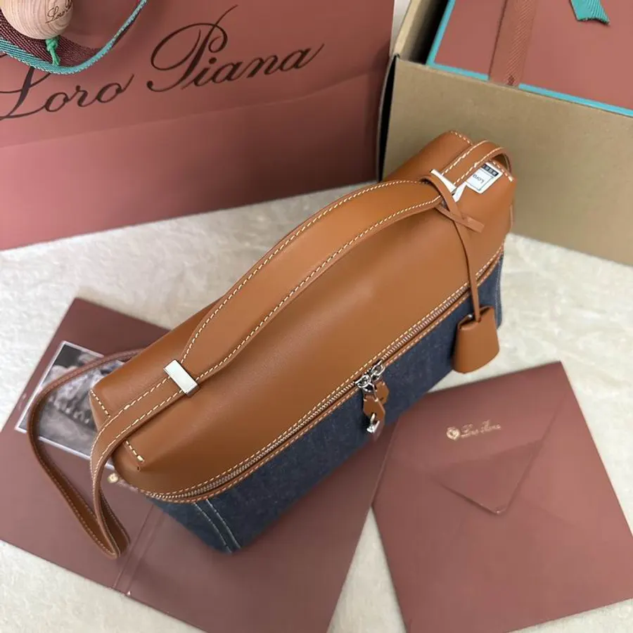 Loro Piana Extra Bag 011012 Navy Tan Shoulder Bag, catalog view 4, LP-011012