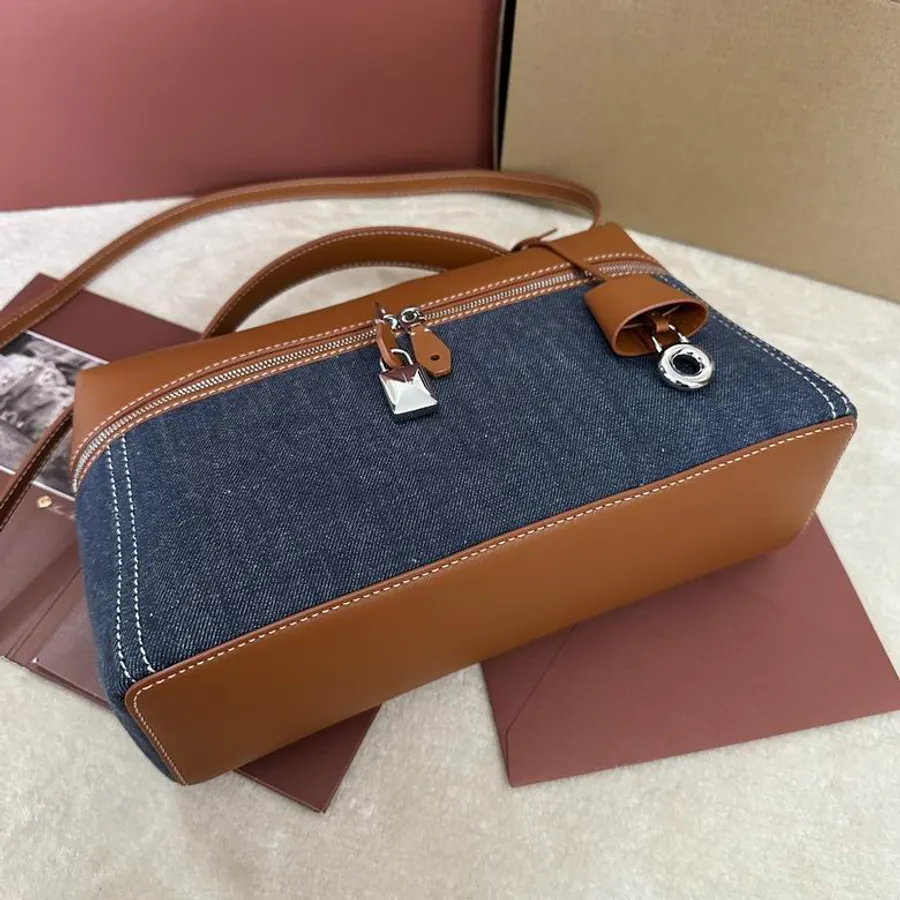 Loro Piana Extra Bag 011012 Navy Tan Shoulder Bag, catalog view 5, LP-011012