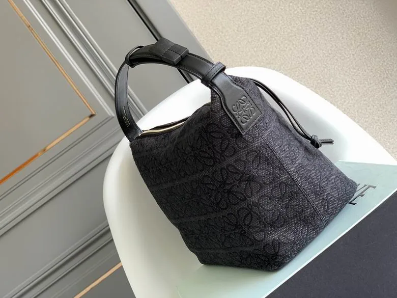 Loewe Anagram Tote 062102 Black Pattern Tote Bag black patterned tote bag with top handles and embossed anagram patch view 2