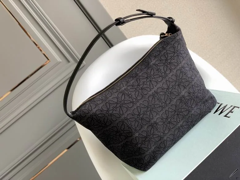 Loewe Anagram Tote 062102 Black Pattern Tote Bag black patterned tote bag with top handles and embossed anagram patch view 3