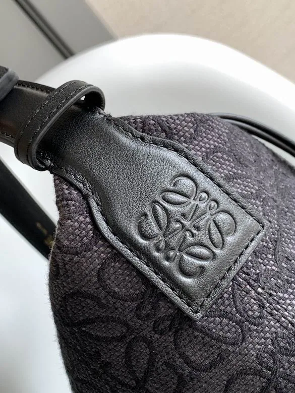 Loewe Anagram Tote 062102 Black Pattern Tote Bag black patterned tote bag with top handles and embossed anagram patch view 4