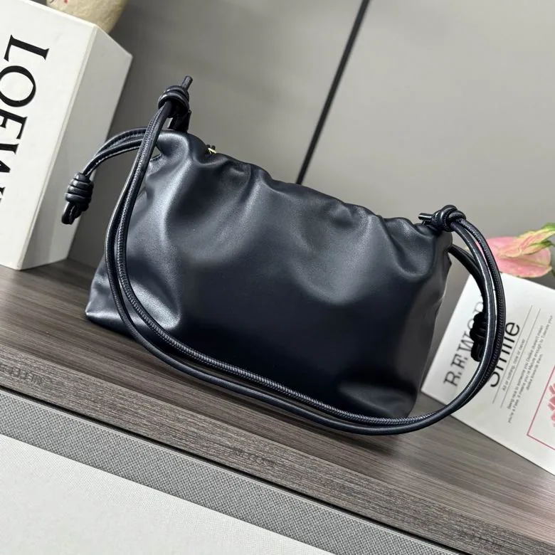 Loewe Flamenco Purse 012404 Black Chain Shoulder Bag black gathered shoulder bag with chain strap and drawstring sides view 3
