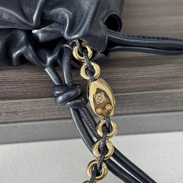 Loewe Flamenco Purse 012404 Black Chain Shoulder Bag black gathered shoulder bag with chain strap and drawstring sides view 5