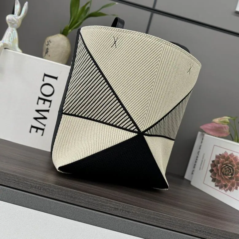 Loewe Black Cream Puzzle Fold Tote Bag, source view 3, 4