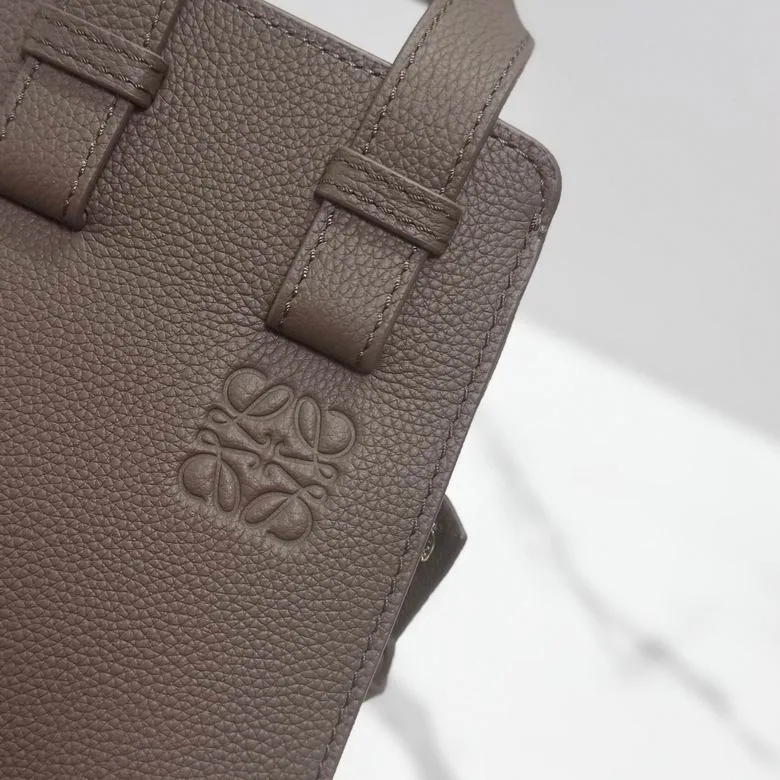 Loewe Hammock 652235 Taupe Compact Shoulder Bag taupe compact hammock style bag with top handles and shoulder strap view 5