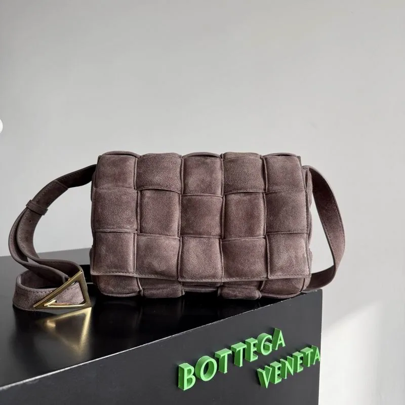 Bottega Veneta Cassette 70026-1 Brown Padded Shoulder Bag brown padded woven-look shoulder bag with triangular hardware detail view 1