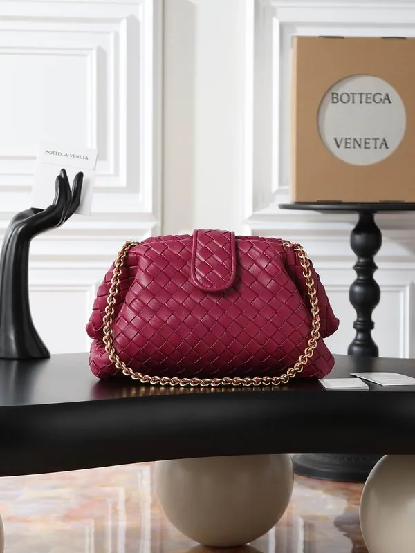 Bottega Veneta Pouch 785807 Burgundy Chain Shoulder Bag burgundy red woven-look pouch bag with chain strap view 1