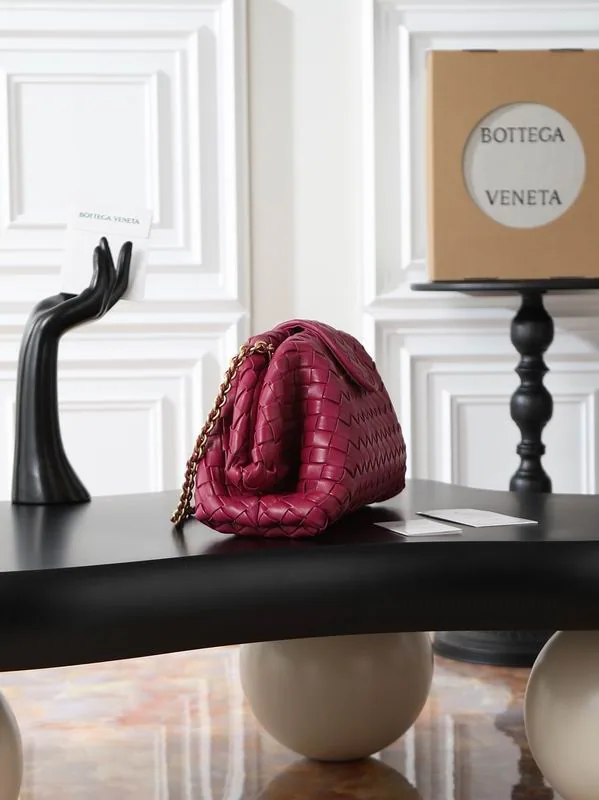 Bottega Veneta Pouch 785807 Burgundy Chain Shoulder Bag burgundy red woven-look pouch bag with chain strap view 3