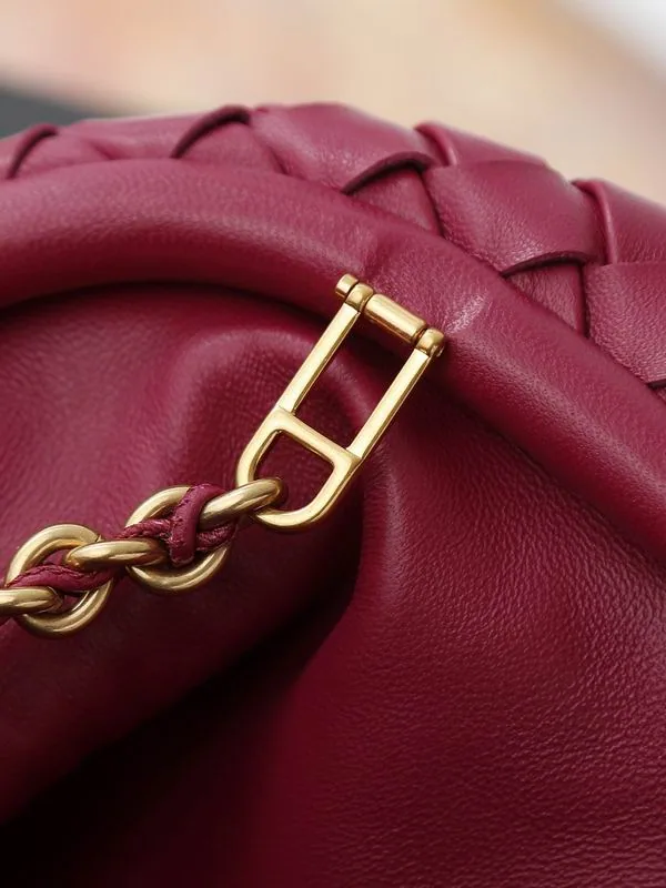 Bottega Veneta Pouch 785807 Burgundy Chain Shoulder Bag burgundy red woven-look pouch bag with chain strap view 5