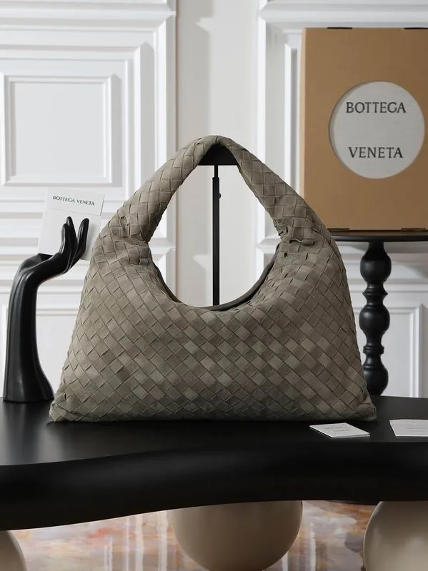 Bottega Veneta Hop 796262 Grey Shoulder Bag grey woven-look shoulder bag with curved hobo shape view 1