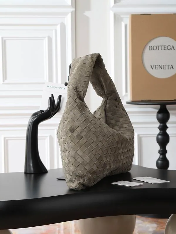 Bottega Veneta Hop 796262 Grey Shoulder Bag grey woven-look shoulder bag with curved hobo shape view 2