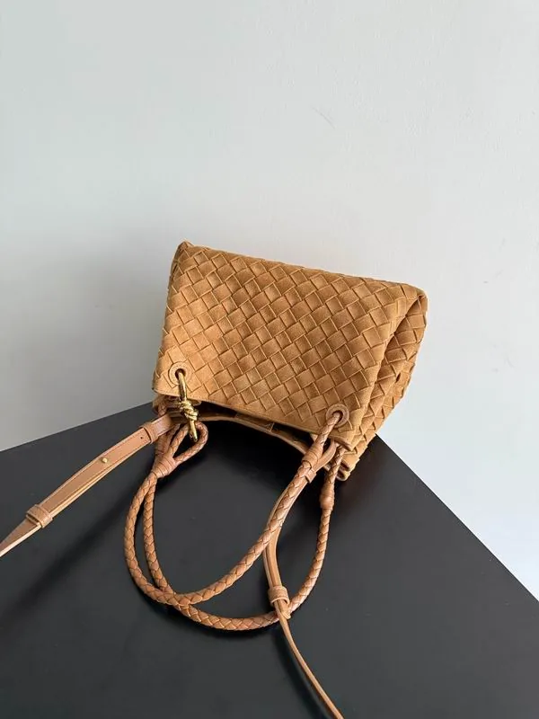 Bottega Veneta Parachute 835921 Tan Woven-Look Top-Handle Bag tan woven-look top handle bag with drawstring side detail view 5