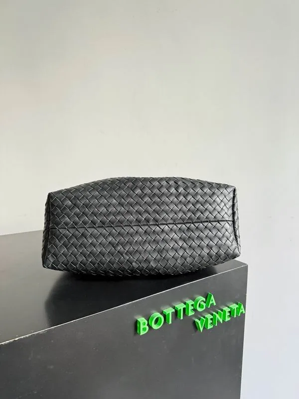 Bottega Veneta Tote 854371 Black Woven-Look Tote Bag black woven-look tote bag with tall top handles view 3