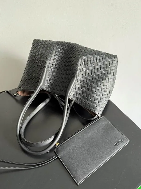 Bottega Veneta Tote 854371 Black Woven-Look Tote Bag black woven-look tote bag with tall top handles view 4