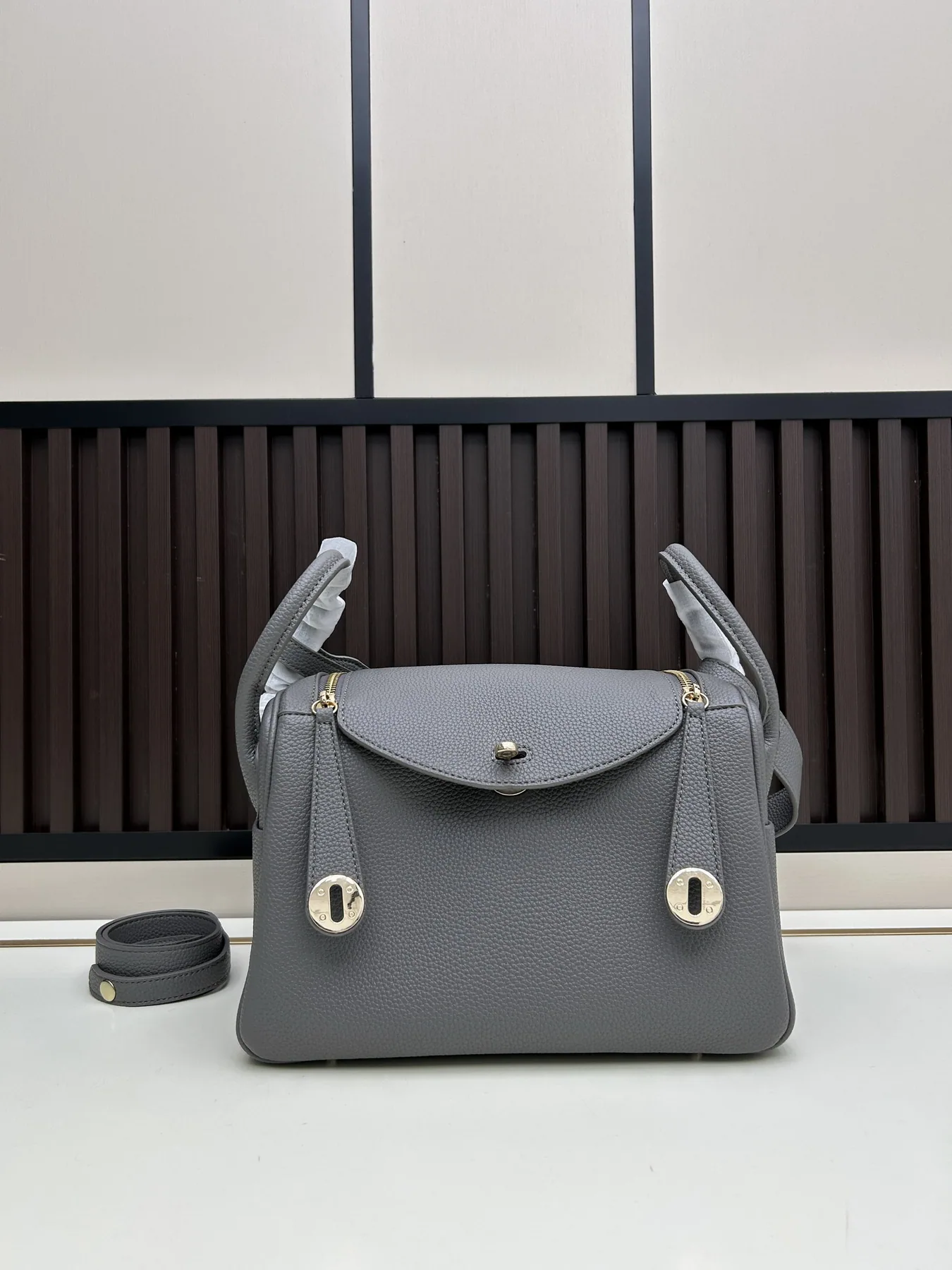 Hermes 8916 Grey Structured Satchel Bag, catalog view 3, 8916-jj6