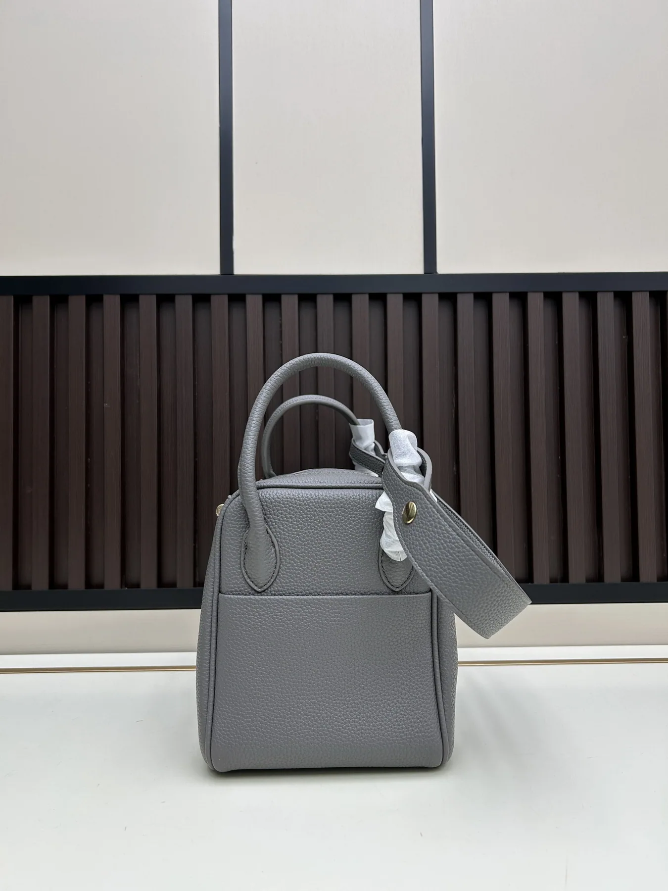 Hermes 8916 Grey Structured Satchel Bag, catalog view 4, 8916-jj6