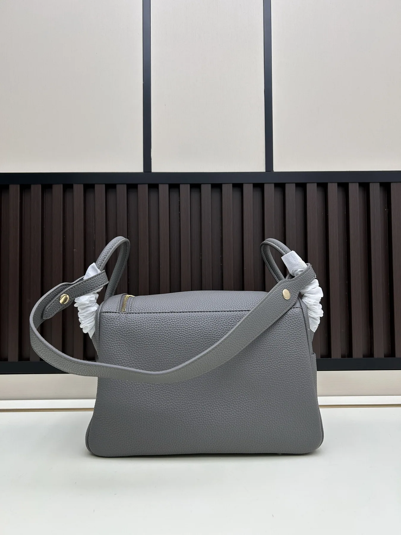Hermes 8916 Grey Structured Satchel Bag, catalog view 5, 8916-jj6